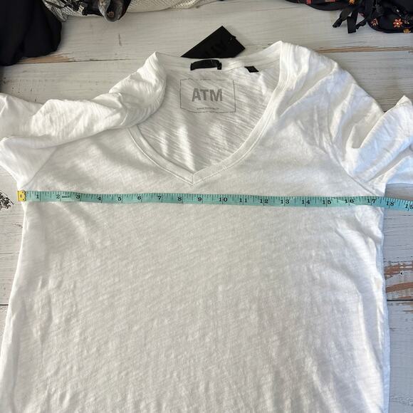 ATM Short Sleeve Slub Knit V-Neck Tee Shirt Size Medium White - Picture 9 of 10